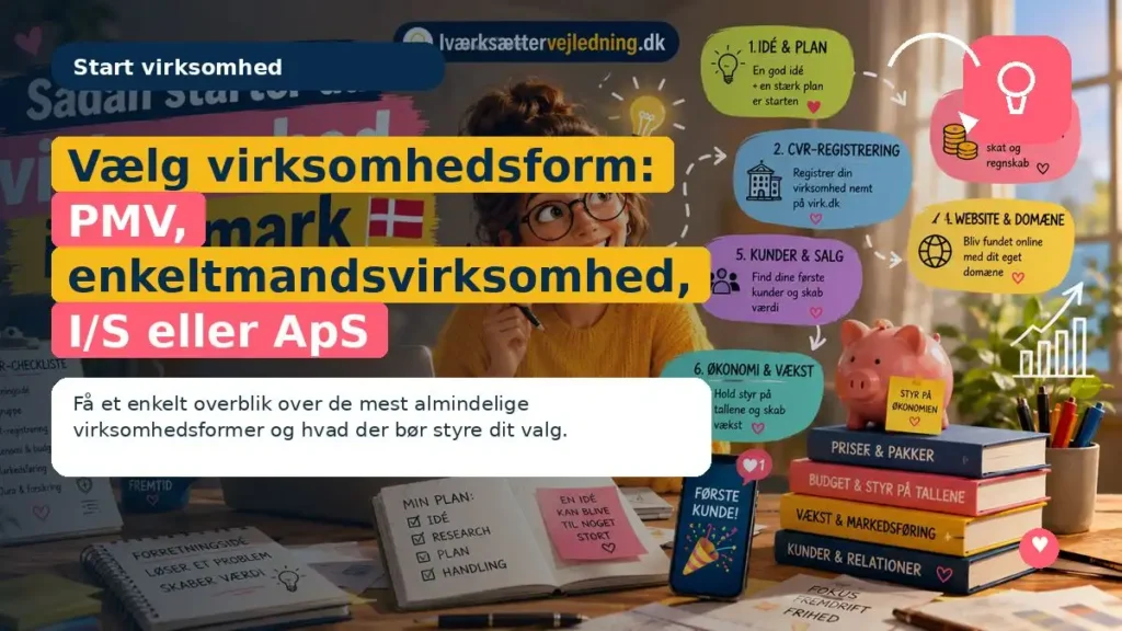 Vælg virksomhedsform: PMV, enkeltmandsvirksomhed, I/S eller ApS