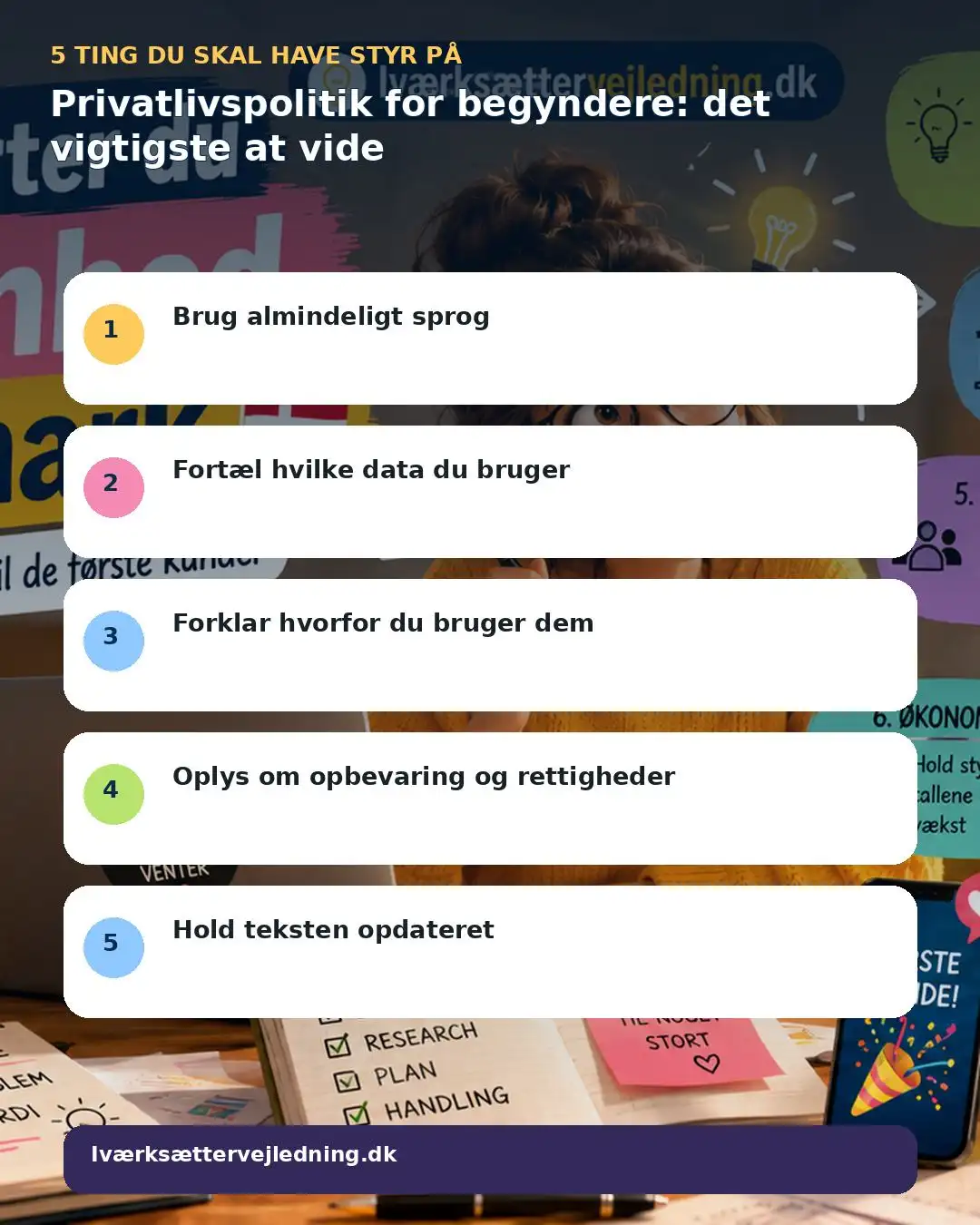Privatlivspolitik for begyndere: det vigtigste at vide – visuel huskeliste