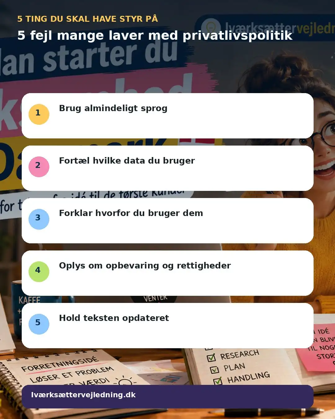 5 fejl mange laver med privatlivspolitik – visuel huskeliste