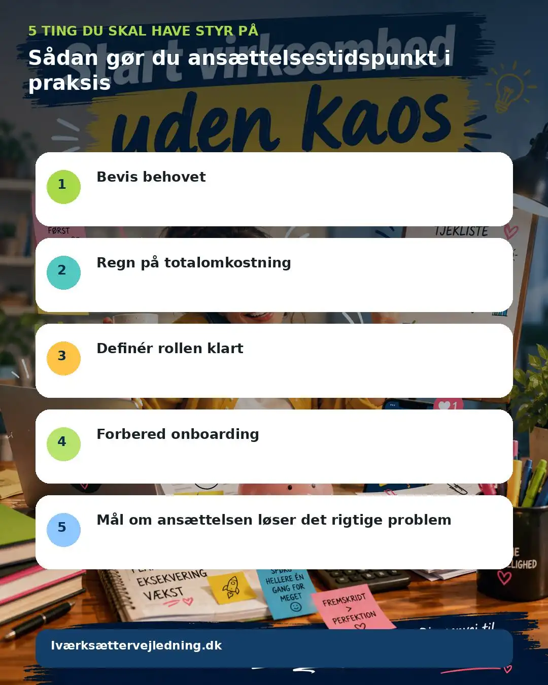 Sådan gør du ansættelsestidspunkt i praksis – visuel huskeliste