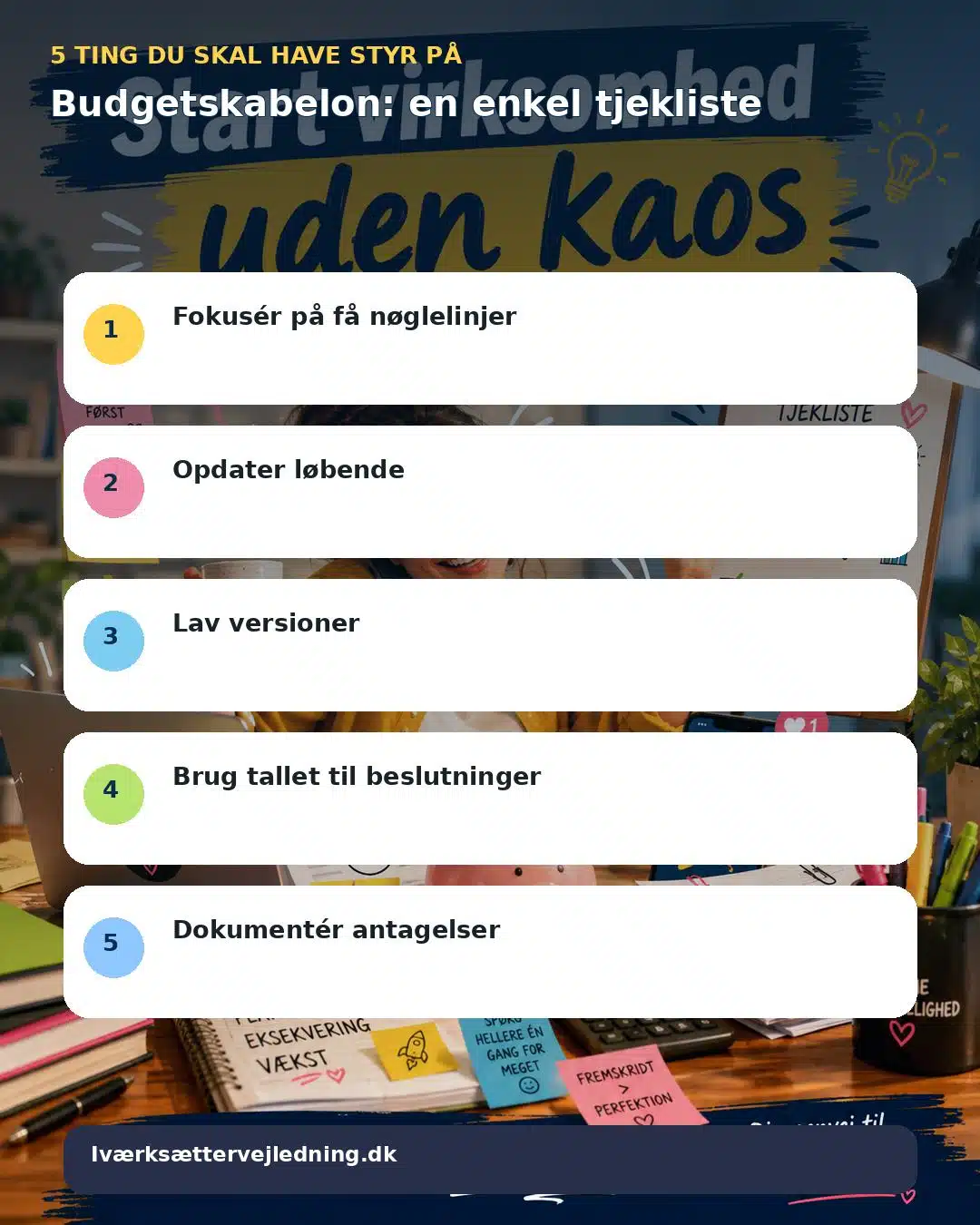 Budgetskabelon: en enkel tjekliste – visuel huskeliste