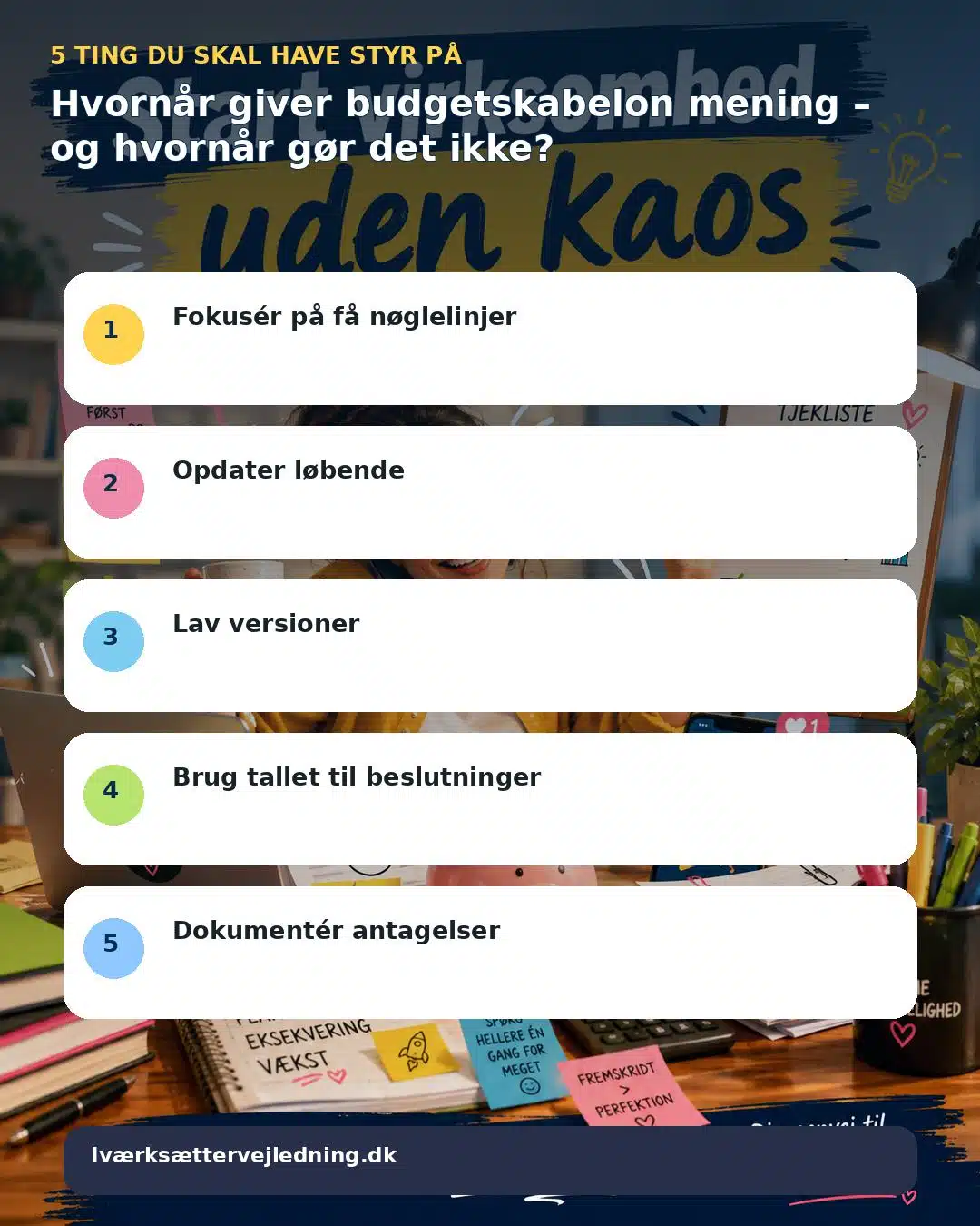 Hvornår giver budgetskabelon mening – og hvornår gør det ikke? – visuel huskeliste