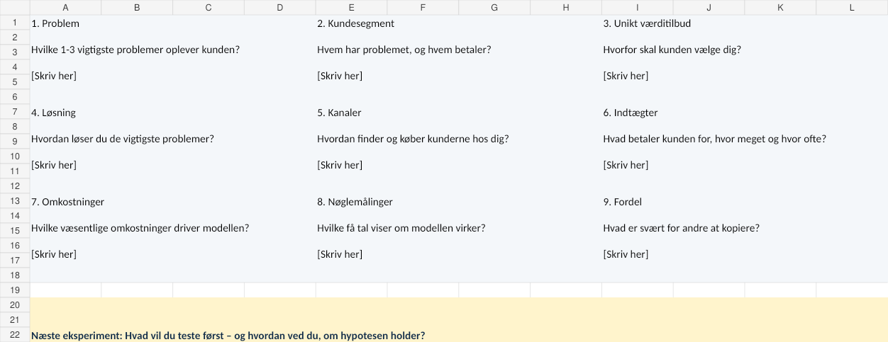 Preview af Gratis Lean Canvas skabelon
