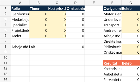 Preview af Projektkalkulation i Excel